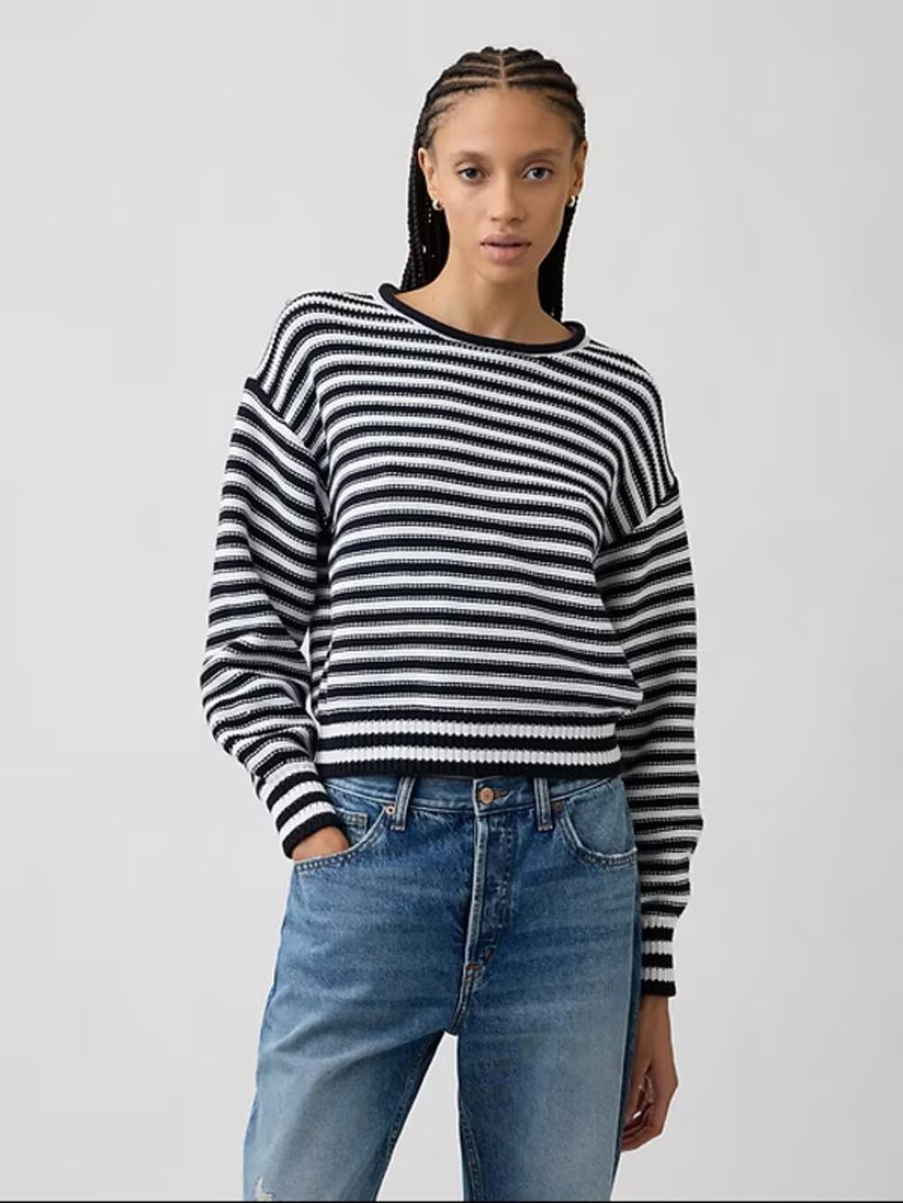 NEW Gap Stripe Sweater Women's Navy Blue Long Sleeve Relaxed Size S